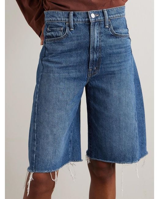 Mother Blue The Half Pipe Bermuda Fray Denim Shorts