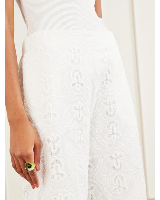 TOVE White Nynette Floral-Embroidered Cotton-Blend Wide-Leg Pants