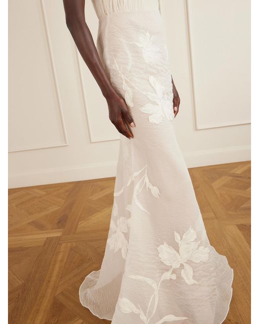Danielle Frankel White Dean Floral-Embroidered Silk-Blend Organza Maxi Skirt