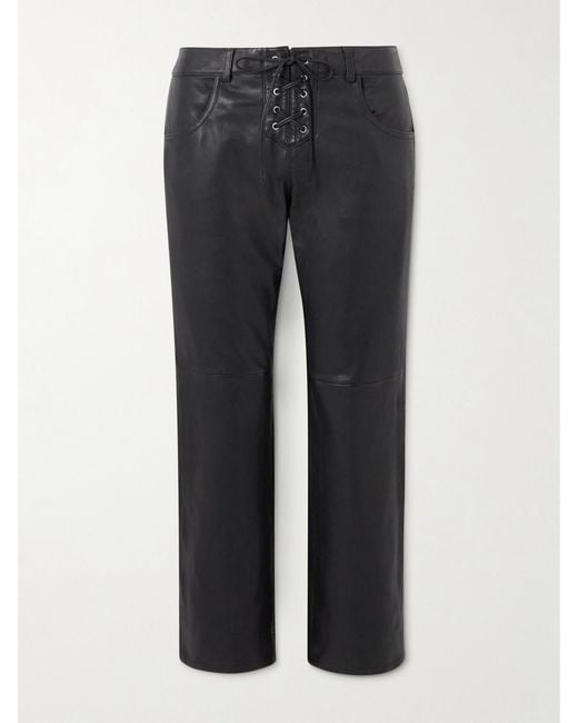 Isabel Marant Black Vanel Lace-Up Leather Straight-Leg Pants