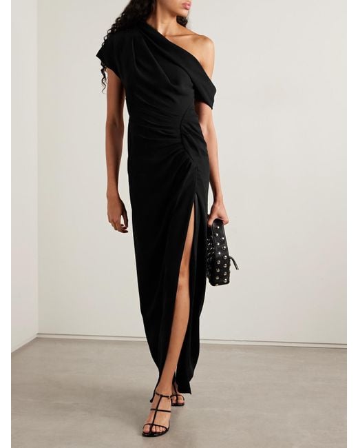 Jonathan Simkhai Black Kally Asymmetrische Robe Aus Crêpe Mit Raffungen Und Falten