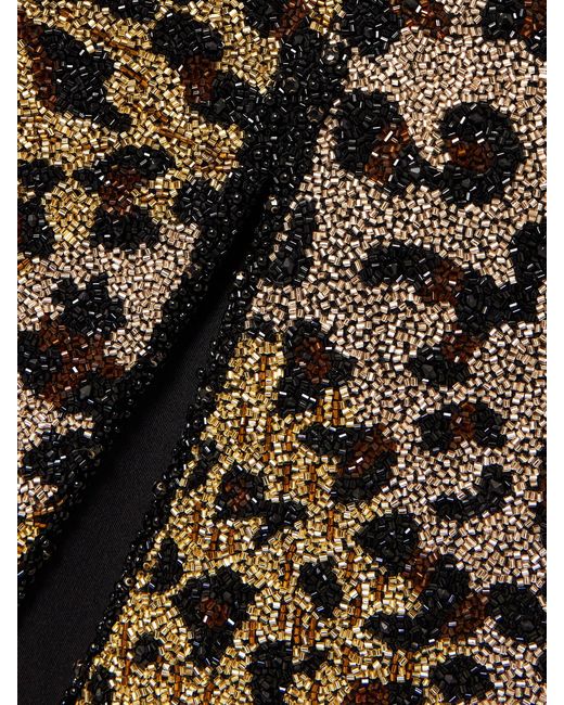 Clio Peppiatt Metallic Eartha Embellished Leopard-Print Stretch-Mesh Gown