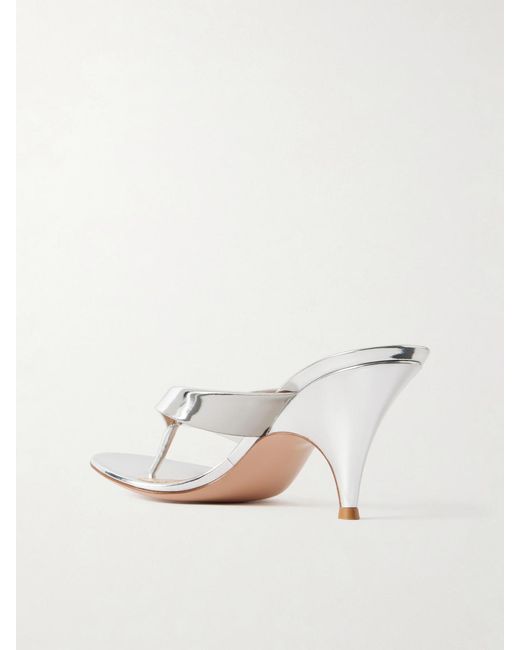 Gianvito Rossi Natural Sofia 70 Metallic Leather Thong Sandals