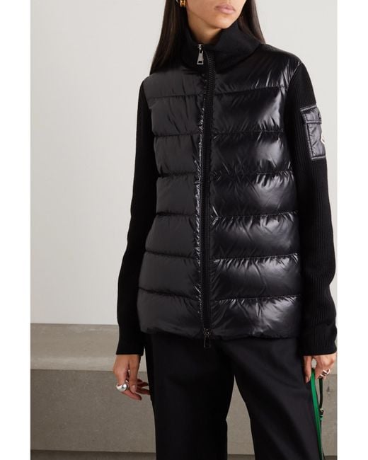 Moncler Black Ribbed Wool And Quilted Glossed-Shell Down Jacket