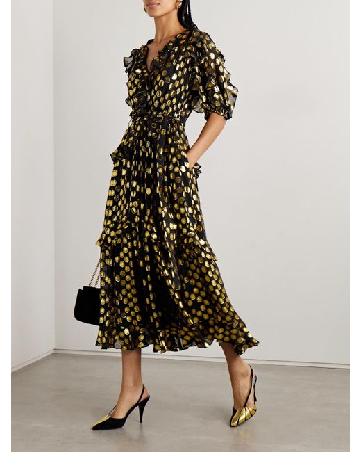 Ulla Johnson Black Tida Midikleid Aus Crêpe De Chine Aus Einer Seidenmischung Mit Fil Coupé Und Bindegürtel