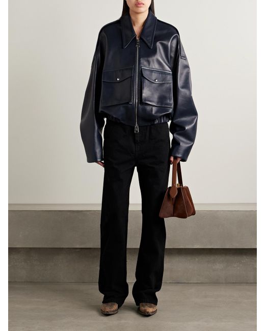 Khaite Blue Owey Oversized Leather Bomber Jacket
