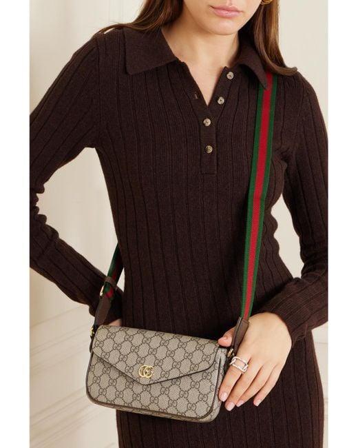 Gucci Gray Ophidia Leather-Trimmed Printed Coated-Canvas Shoulder Bag