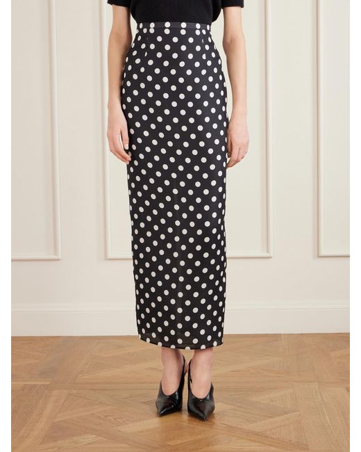 Khaite White Winton Polka-Dot Silk Midi Skirt