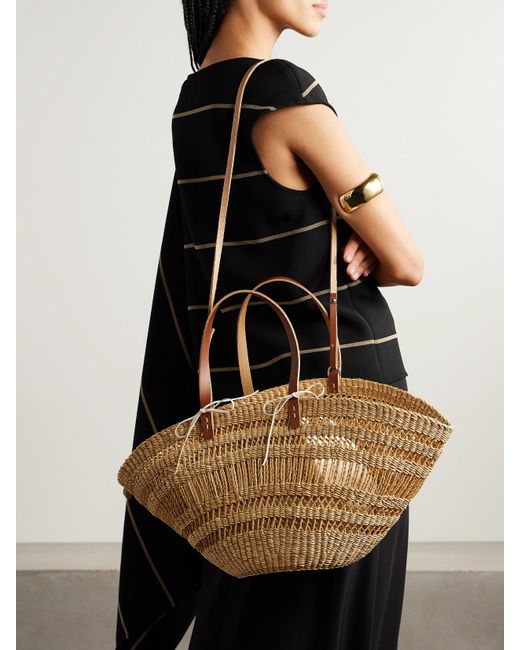 Muuñ Natural Colette Leather-Trimmed Straw Tote