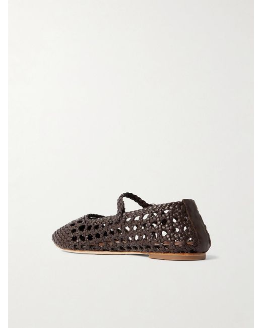 Staud White Nell Woven Leather Mary Jane Ballet Flats
