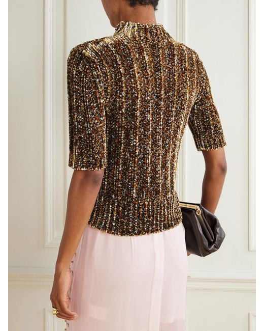 Pull À Manches Courtes En Chenille À Mailles Côtelées Dries Van Noten en coloris Brown
