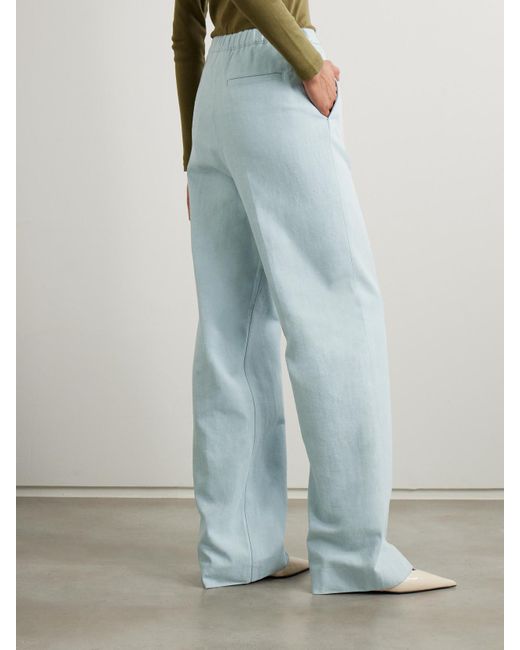 Loulou de Saison Blue Zora Textured Cotton-Blend Twill Wide-Leg Pants