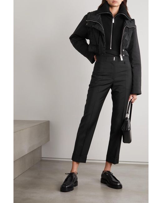 Givenchy Black Cropped Padded Wool Blend-Trimmed Shell-Jacquard Hooded Jacket