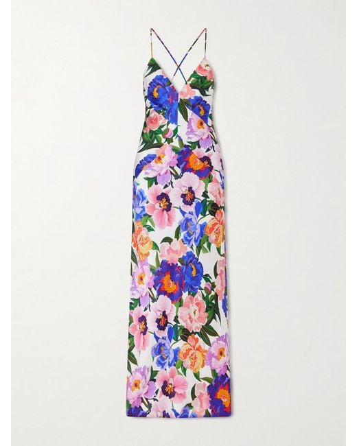 Borgo De Nor White Floral-Print Satin-Crepe Maxi Dress