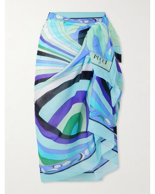 Emilio Pucci Blue Iride Printed Cotton-Voile Pareo
