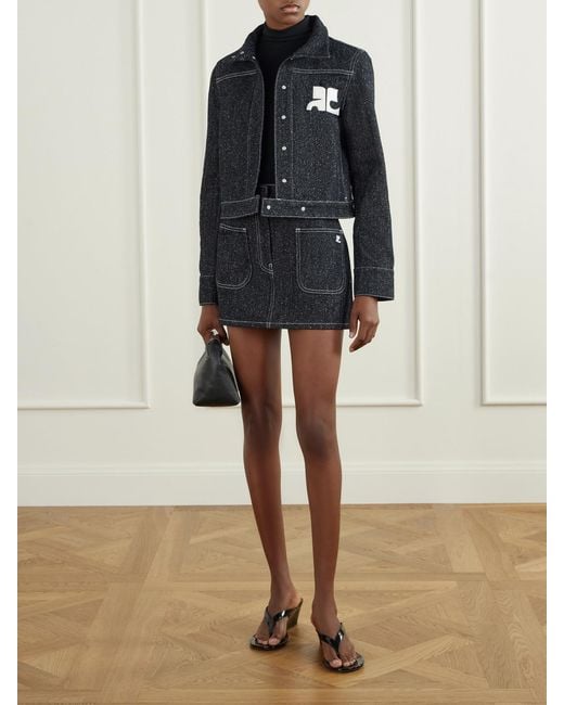 Courreges Blue Logo-Embellished Denim-Tweed Jacket
