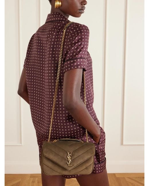 Saint Laurent Brown Loulou Small Matelassé Suede Shoulder Bag