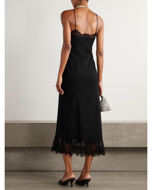 Staud Black Nadia Midikleid Aus Satin Mit Spitzenbesätzen