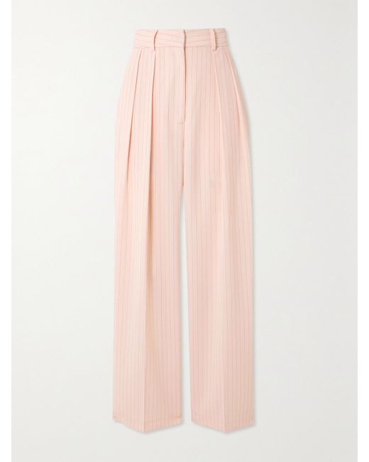 Pantalon Droit En Crêpe De Chine À Fines Rayures Et À Plis Tansy Frankie Shop en coloris Pink