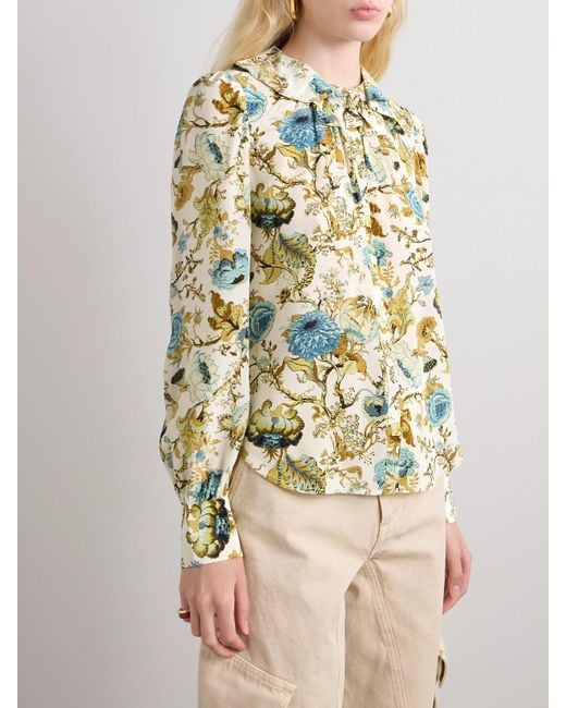 Ulla Johnson Metallic Vernon Ruffled Floral-Print Silk Crepe De Chine Blouse