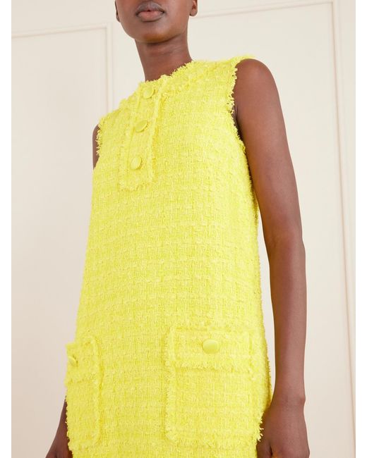 Dolce & Gabbana Yellow Satin-Trimmed Tweed Mini Dress