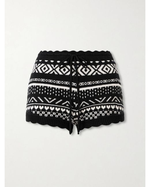 Alix Of Bohemia Black Shea Scalloped Cotton-Jacquard Shorts