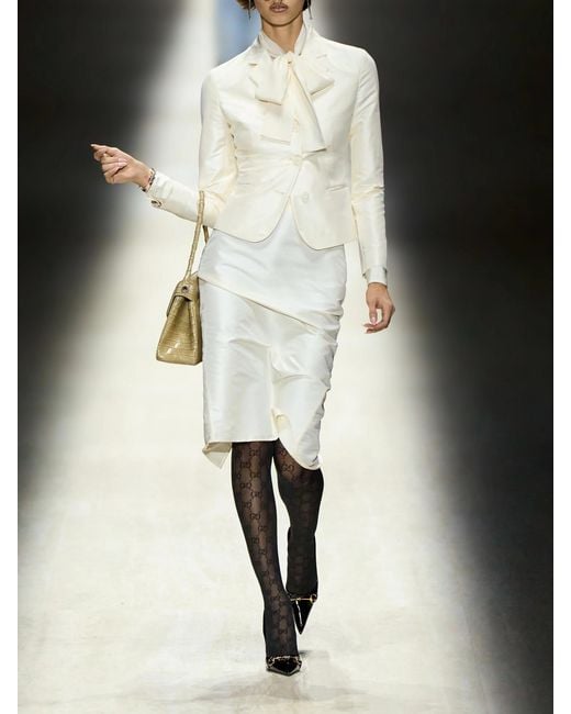 Gucci Natural Pussy-Bow Silk Crepe De Chine Blouse