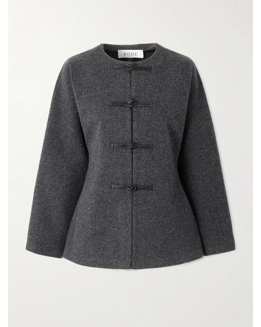 Rohe Black Cardigan Aus Wolle Mit Lederbesätzen