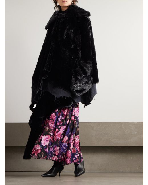 Balenciaga Black Asymmetrischer Mantel Aus Faux Fur