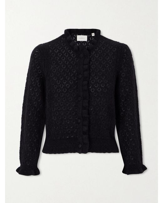 Doen Blue Claudie Ruffled Pointelle-Knit Alpaca And Wool-Blend Cardigan
