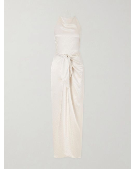 Aflalo White Nourin Polka-Dot Knotted Satin-Jacquard Halterneck Maxi Dress