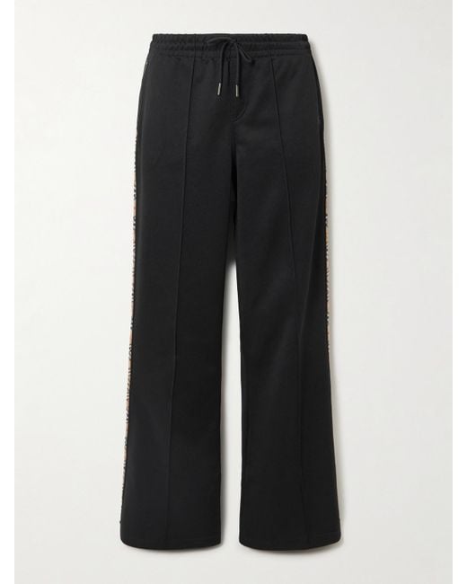 Burberry Black Checked Piqué-Trimmed Jersey Flared Track Pants