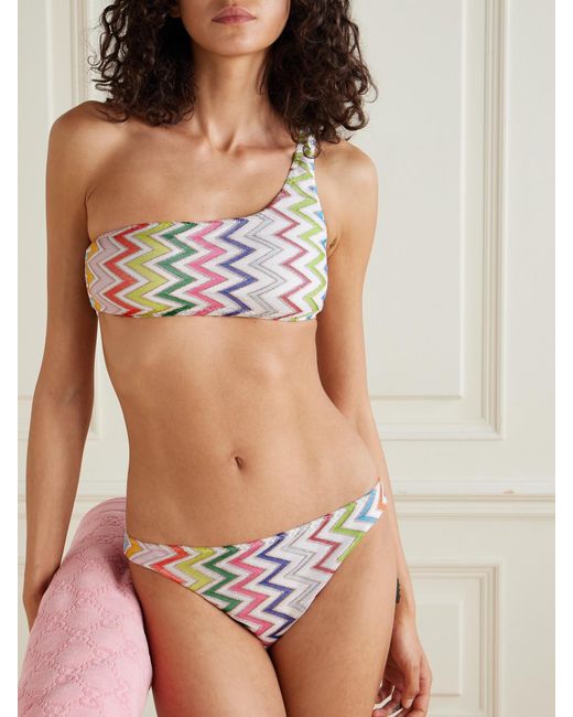 Missoni Multicolor Mare One-Shoulder Striped Metallic Crochet-Knit Bikini