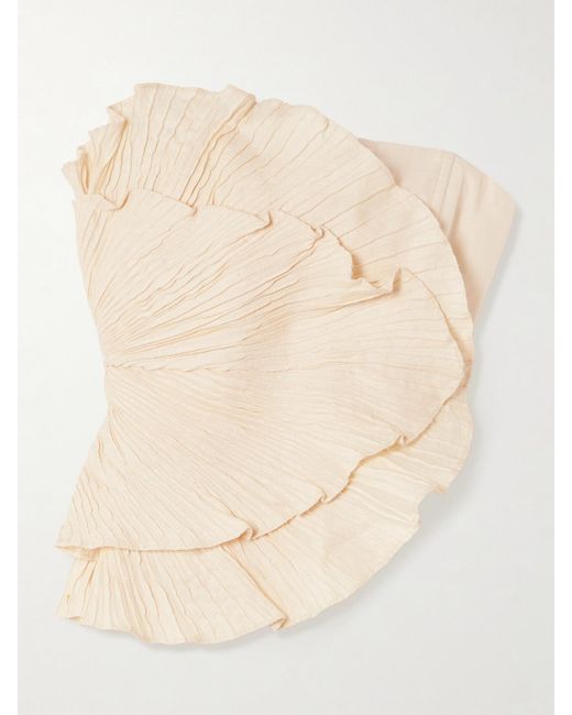 ANDRES OTALORA Natural Las Olas Strapless Layered Gathered Linen Top