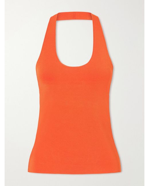 Theory Orange Halterneck Ribbed Tank