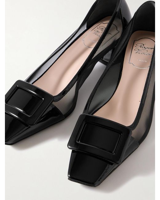 Roger Vivier Black Belle Vivier 45 Patent Leather-Trimmed Mesh Pumps