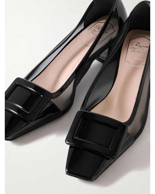 Roger Vivier Black Belle Vivier 45 Patent Leather-Trimmed Mesh Pumps