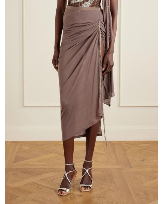 Wiederhoeft Purple Embellished Draped Knitted Midi Skirt