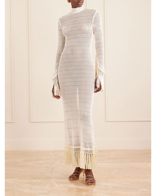 Taller Marmo White New Mexico Fringed Open-Knit Cotton Gown