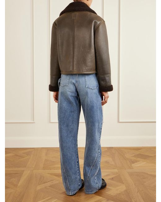 Loewe Brown Double-Breasted Shearling Jacket