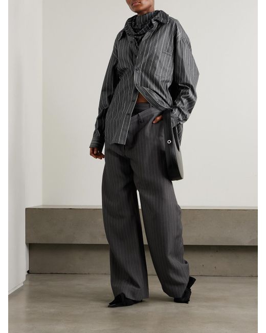 Y. Project Gray Pinstriped Jersey-Trimmed Organic Cotton-Poplin Shirt