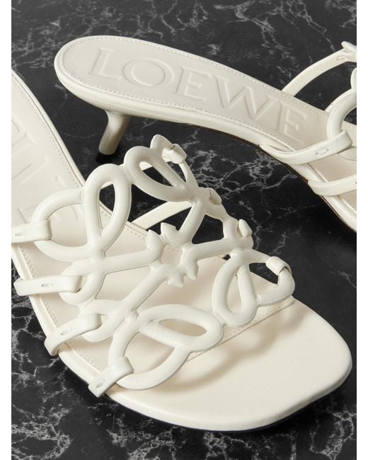 Loewe White Paula's Ibiza Petal Anagram Leather Sandals