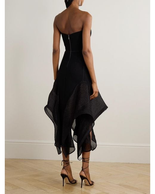 Maticevski Black Sybil Strapless Asymmetric Crepe And Crinkled-Organza Dress