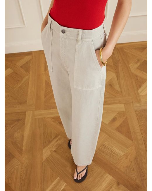 FRAME White The Bow Cargo High-Rise Wide-Leg Barrel Jeans