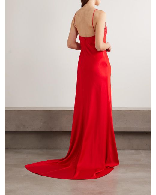 Alex Perry Red Lace-Trimmed Satin-Crepe Gown