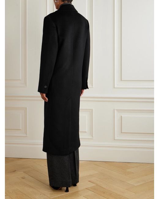 Totême Black Double-Breasted Brushed Recycled-Cashmere Coat