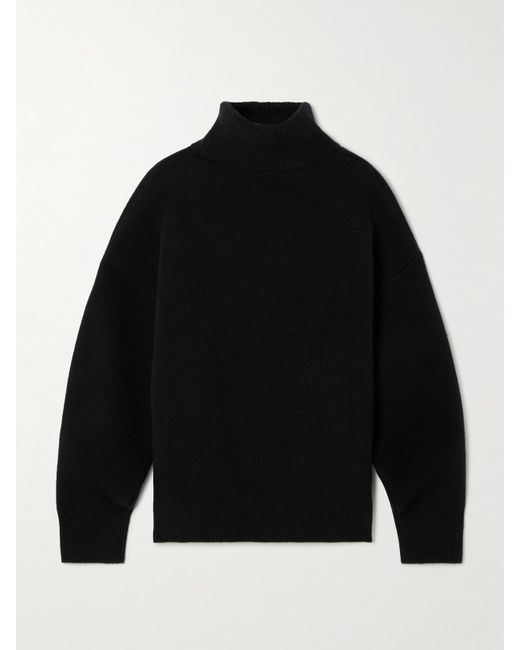 Totême  Black Oversized Wool-Blend Turtleneck Sweater