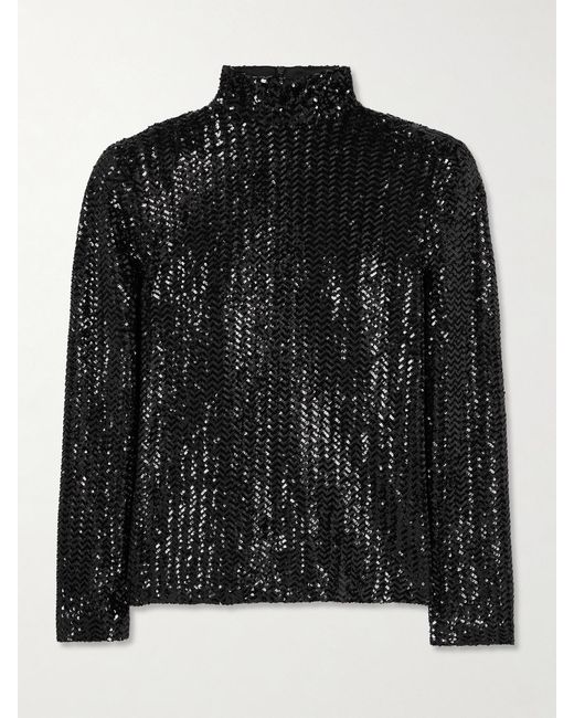 Anine Bing Black Josephine Sequined Tulle Top