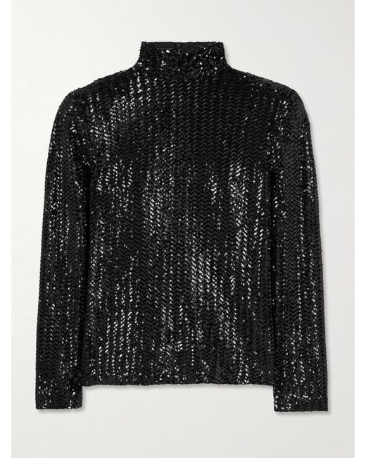 Anine Bing Black Josephine Sequined Tulle Top