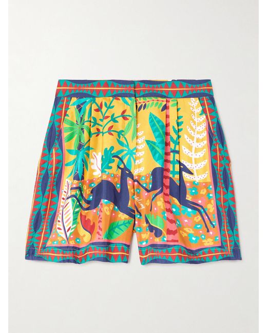 Emporio Sirenuse Yellow Louis Barthélemy Shorts Aus Bedrucktem Seiden-Twill Mit Falten